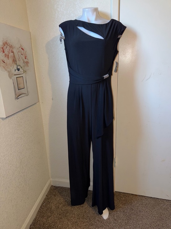 R&M Richards Pants - R&M Richards Black Cutout Wide-Leg Jumpsuit with Waist Tie
